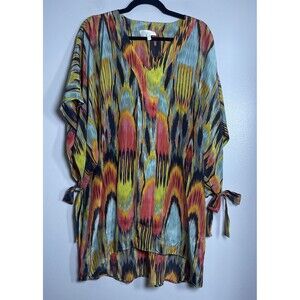 ALEXIS Silk Tunic Dress Small Multicolor Designer Rainbow Smudge Boho Chic Party